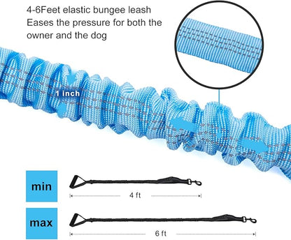 6FT Highly Reflective Heavy Duty Elastic Bungee Medium and Large Dog Leash Shock Absorbing with Comfortable Padded Handle and Traffic Handle Suitable for Training Light Blue