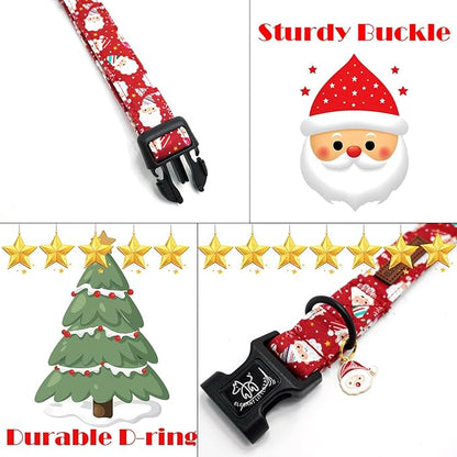 Elegant littlle Tail Christmas Dog Collar, Red Pet Collars Soft Cotton Winter Dog Collar with Quick Release Buckle Pet Puppy Collars for Small Medium Large Dogs