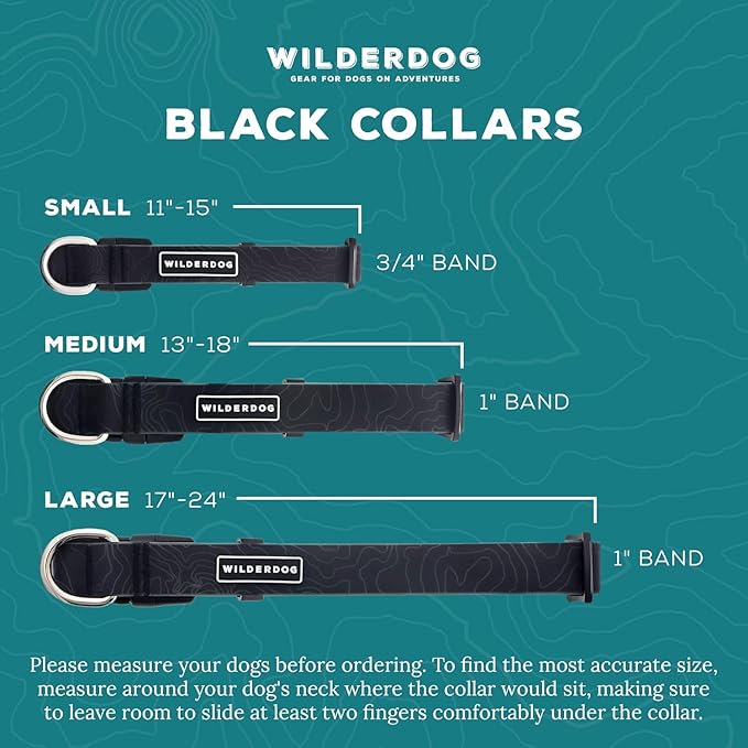 Wilderdog Waterproof Dog Collar - Repels Water & Dirt - Small 11"-15" - Black