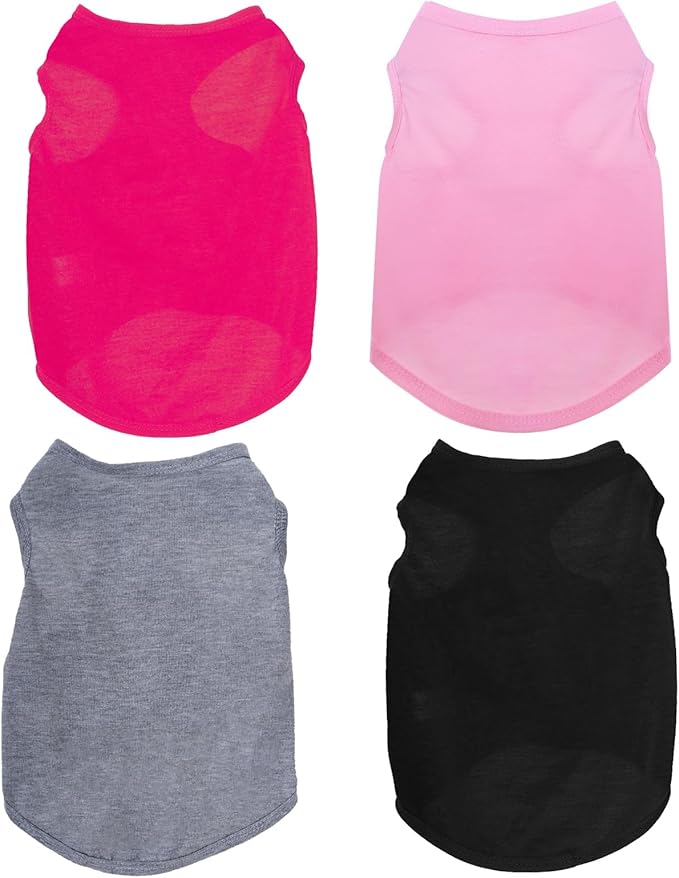 4 Pcs Cat Shirts Solid Color Dog Clothes Summer Sleeveless Pet T Shirts for Small Pet Dogs Cat (Black,Pink,Grey,Rose red, X-Small)