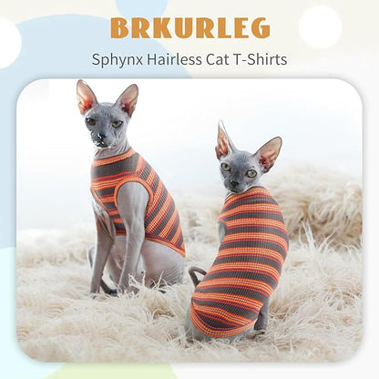 BRKURLEG Sphynx Hairless Cats Shirt Puppy Clothes Soft Cotton T-Shirts Cute Cats Pajamas Cat Stripes Vest Pet Sweater, Round Collar Vest Kitten Shirts(Red Stripes, XL)