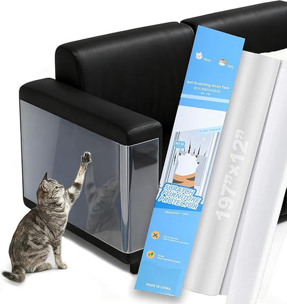 Couch Protector from Cat Claws, Cat Scratch Furniture Protector for Sofa Corners, Beds, Door, Tables, Wall, 197"x12" Self-Adhesive Tapes for Furniture Scratching Deterrent