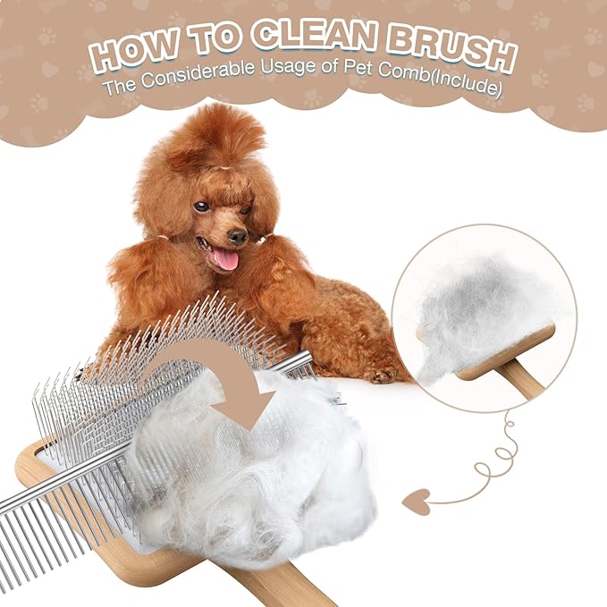 Large Slicker Brush for Dogs,Doodle Brush for Poodles, Goldendoodles, Labradoodle, Extra Long Pins for Detangling Matted Fur & Reducing Shedding, Dog Grooming Kit with Wooden Handle. Wood