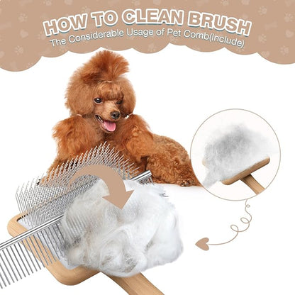 Large Slicker Brush for Dogs,Doodle Brush for Poodles, Goldendoodles, Labradoodle, Extra Long Pins for Detangling Matted Fur & Reducing Shedding, Dog Grooming Kit with Wooden Handle. Wood
