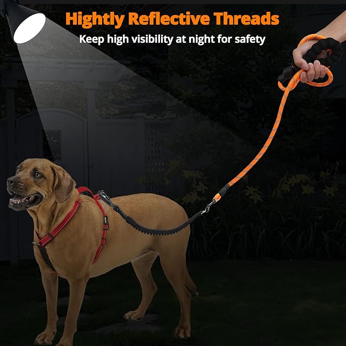 jenico Long Dog Leash 25FT: Heavy Duty Nylon Rope Leashes for Dogs Training with Reflective Threads Bungee and Padded Handle - Dog Lead for Large Small Medium Dogs Outside Walking Hiking