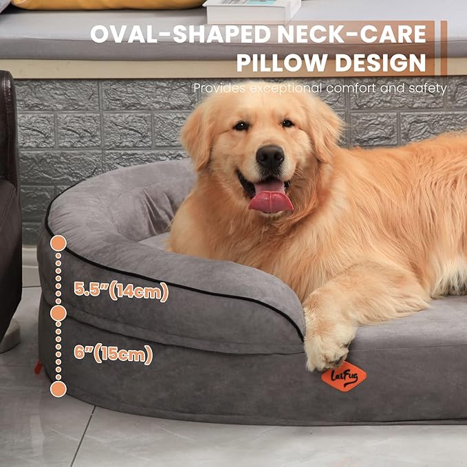 Laifug Memory Foam Oval Dog Bed (54x36x12Inches, Dark Gray), Orthopedic Dog Bed for Dogs with Durable Waterproof Liner & Removable Washable Cover & Nonskid Bottom