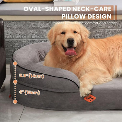 Laifug Memory Foam Oval Dog Bed (54x36x12Inches, Dark Gray), Orthopedic Dog Bed for Dogs with Durable Waterproof Liner & Removable Washable Cover & Nonskid Bottom