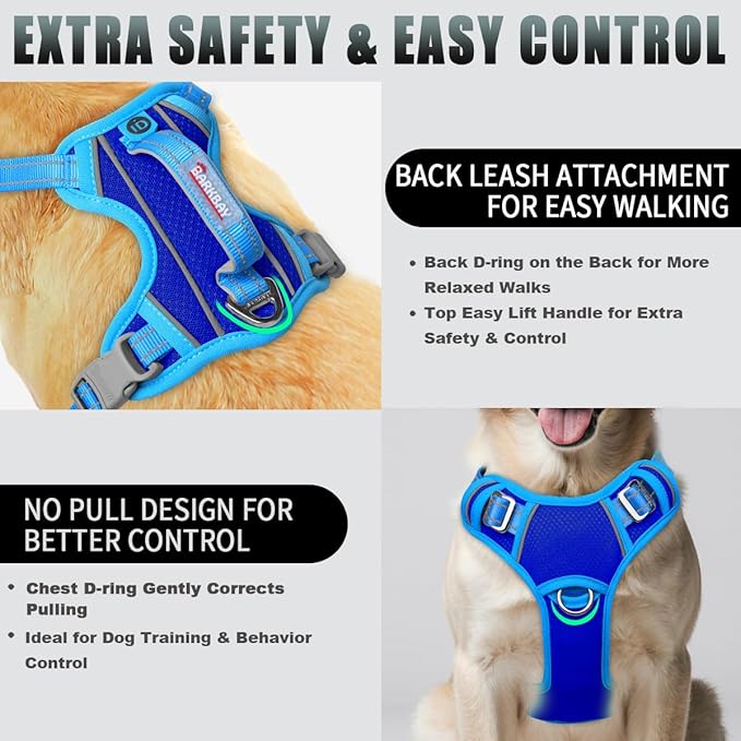 BARKBAY No Pull Dog Harness Large Reflective Dog Harness with Front Clip and Easy Control Handle for Walking Training Running with ID tag Pocket(Sapphire Blue & Blue,M)