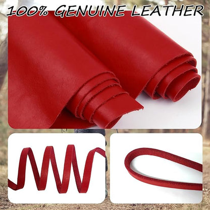 LWBMG Leather Dog Leash 4ft, Heavy Duty Dog Lead, Strong Genuine Leather Braided Pet Leash, Soft and Comfortable Pet Leashes for Large, Medium Dogs Training Red