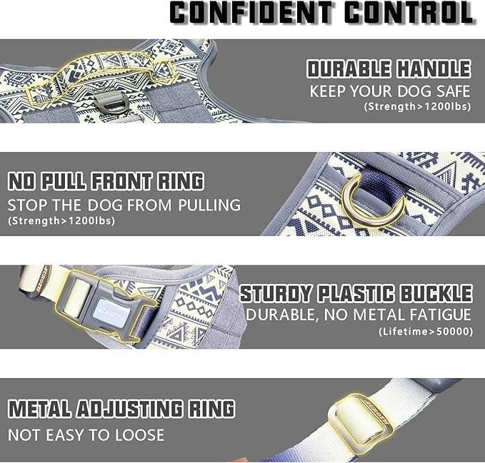 AUROTH Tactical Dog Harness for Large Dogs No Pull Adjustable Pet Harness Reflective K23 Working Training Easy Control Pet Vest Military Service Dog Harnesses