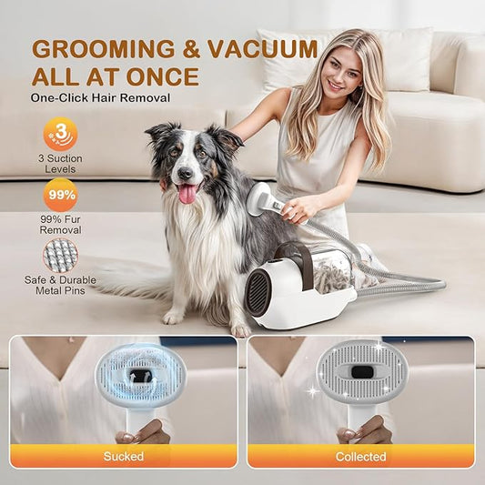 Ozumek Dog Grooming Vacuum, Dog Grooming Kit with Pet Clipper Nail Grinder, 6 Pet Grooming Tools (Mushroom)
