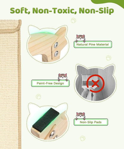 Famifit Cat Scratcher Bed with Sisal & Solid Wood Base, Extra Large Cat Scratch Pad for Scratching, Lounging & Sleeping, Stable Anti-Tip Design, Paint-Free & Eco-Safe, Easy Assembly, 34”