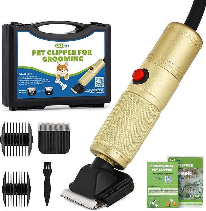 Luzrise Pet Grooming Clippers 280W for Thick Heavy Coats, 2000-6000rpm Stepless Speed Control & 10ft Power Cord, Low Noise< 50db, Dog Trimmer Kit with Extra Detachable Blade (280W)