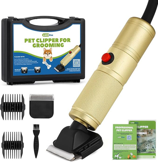 Luzrise Pet Grooming Clippers 280W for Thick Heavy Coats, 2000-6000rpm Stepless Speed Control & 10ft Power Cord, Low Noise< 50db, Dog Trimmer Kit with Extra Detachable Blade (280W)
