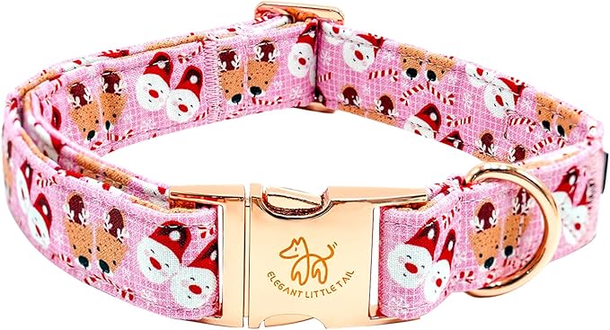 Elegant little tail Christmas Dog Collar, Pink Deer Print Pet Collar Dog Durable Cute Dog Collars Winter Holiday Male or Female Pet Gift Adjustable Dog Collar for Medium Dogs