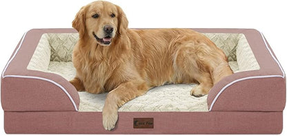 Casa Paw Orthopedic Dog Beds for Extra Large Sized Dogs, Waterproof Memory Foam XL Pet Bed with Sides 42x30Inch, Non-Slip and Egg-Crate Foam Big Dog Couch Bed with Removable Washable Cover, Pink