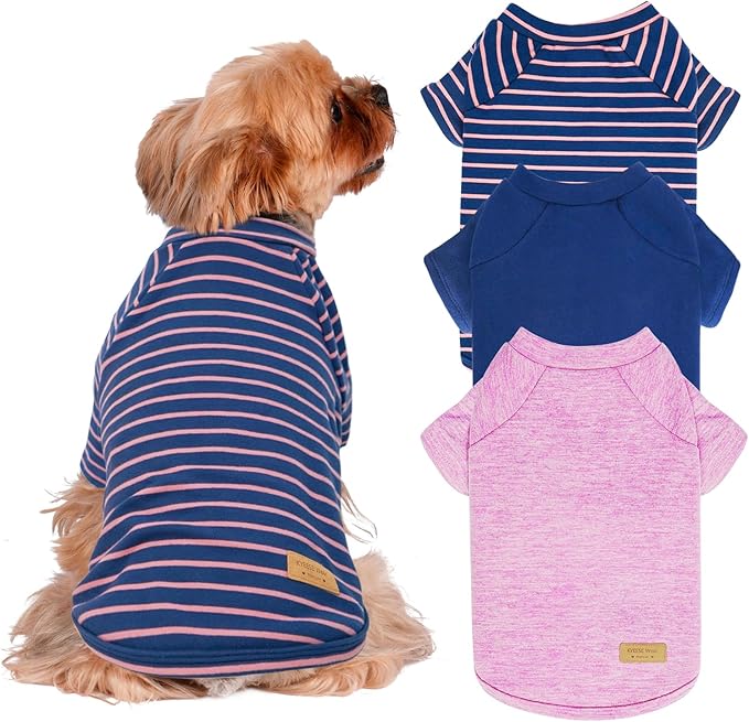 KYEESE 3Pack Dog Sweater, Soft Puppy Sweatshirt Pullover Stretchy Dog Sweater for Small Dogs Girl Boy, Lightweight Fleece Cat Shirt Pet Clothes with Sleeves, M
