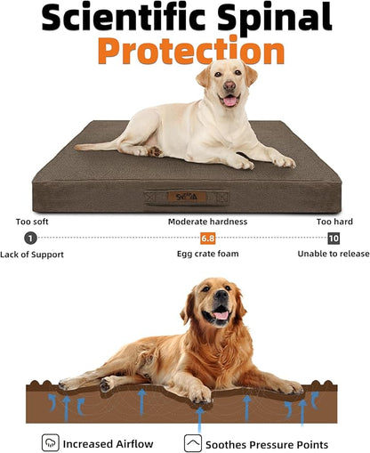 Sytopia 42 Inch Orthopedic Waterproof Dog Crate Bed for Extra Large Dogs, Removable Washable Cover, Egg Crate Foam Mat, Suitable for Dogs Up to 100 Lbs, Brown