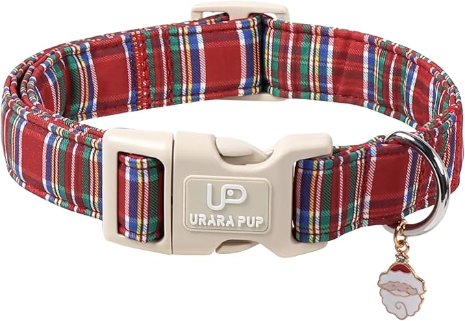 Christmas Plaid Dog Collar, Red and Blue Check Adjustable Pet Collar with Quick Release, Christmas Stripes Collar for Small Medium Large Dogs XL