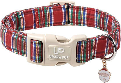 Christmas Plaid Dog Collar, Red and Blue Check Adjustable Pet Collar with Quick Release, Christmas Stripes Collar for Small Medium Large Dogs XL