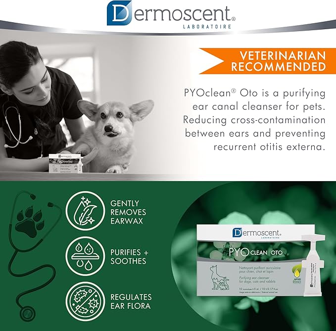 Dermoscent Pyoclean OTO Dog Ear Cleaner - Drops to Stop Head Shaking, Itchy & Waxy Ears - Non-Toxic - Ear Cleaning Solution for Dogs