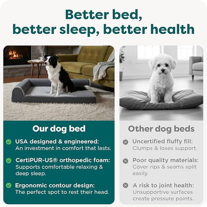 Furhaven Orthopedic Dog Bed for Large Dogs w/ Removable Bolsters & Washable Cover, For Dogs Up to 95 lbs - Plush & Velvet L Shaped Chaise - Deep Sapphire, Jumbo/XL