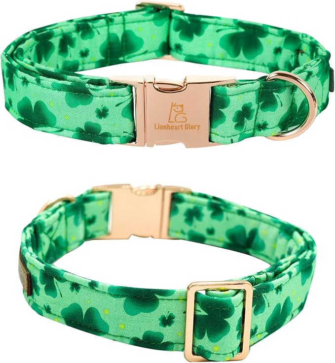 Lionheart Glory St. Patrick Dog Collar - Green Clover Collar for Large Dogs - Adjustable Heavy-Duty Spring Collar - Pet Gift