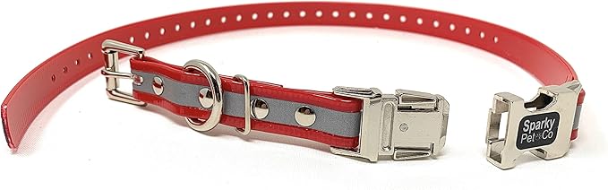 Sparky Pet Co - Apollo ECollar Replacement Strap - Dog Collar - Waterproof Biothane - Adjustable - Double Buckle - Quick Snap Metal Clasp - for Invisible Fence Systems - 3/4" x 28" (Reflective Red)