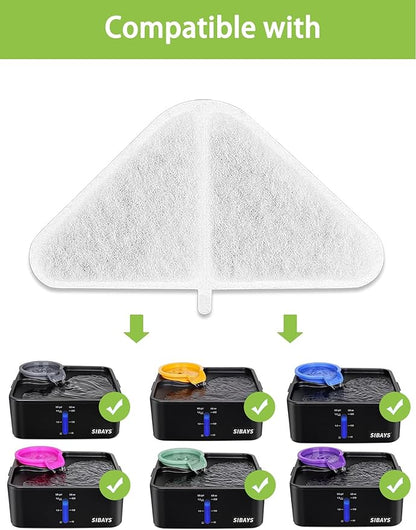 SIBAYS Cat Water Fountain Filters, Replacement Water Fountain Filters for 230oz/7L Pet Water Fountains, Made of Food Grade Activated Carbon and PP Cotton, 6pcs Filter + 6pcs Mesh + 6pcs Sponge