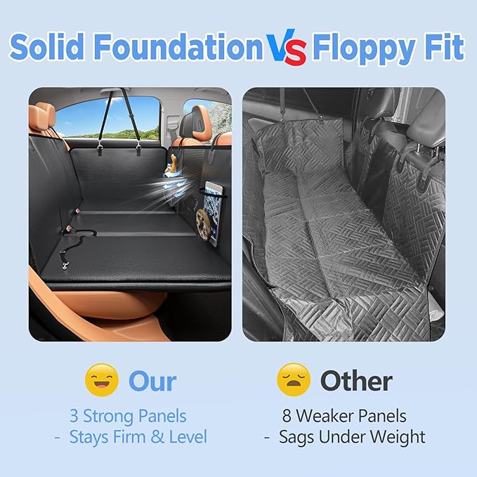 HOB4U Back Seat Extender for Dogs, PU Leather Dog Car Seat Cover for Back Seat with Hard Bottom, 100% Waterproof, Scratch Proof and Anti Slip Dog Hammock for Cars and SUVs, Holds 400 lbs
