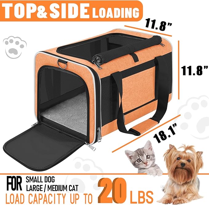 GAPZER Large Cat Carry Bag, Soft Shell Shih-Tzu Pet Transport Crate, 18x12x12 Top Opening Maltese-Dog Traveling Mesh Kennel 10 Pound, Big Bunny Rabbit Carrying Case Animal Carrier Kitty Product Orange