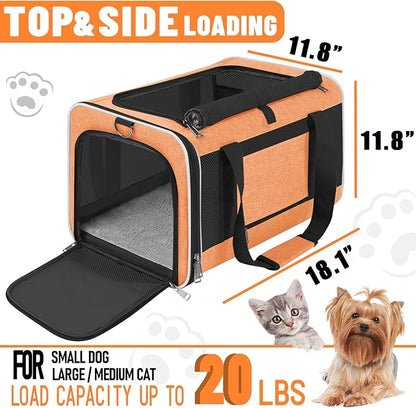 GAPZER Large Cat Carry Bag, Soft Shell Shih-Tzu Pet Transport Crate, 18x12x12 Top Opening Maltese-Dog Traveling Mesh Kennel 10 Pound, Big Bunny Rabbit Carrying Case Animal Carrier Kitty Product Orange
