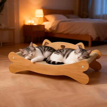 RizzQi Cat Scratcher Bed for Indoor Cats Hammock for Scratch Pad Cat Scratching Post 40 lbs Weight Capacity 23.2″ Large Cats Scratcher Lounge, Wooden Modern Cat Scratcher Furniture