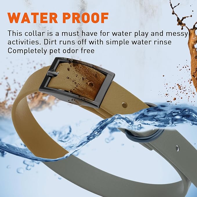Dogline Biothane Waterproof Dog Collar Strong Coated Nylon Webbing with Black Hardware Odor- Proof for Easy Care Easy to Clean High Performance Fits Small Medium or Large Dogs, Coyote Brown