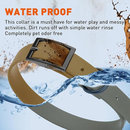 Dogline Biothane Waterproof Dog Collar Strong Coated Nylon Webbing with Black Hardware Odor- Proof for Easy Care Easy to Clean High Performance Fits Small Medium or Large Dogs, Coyote Brown