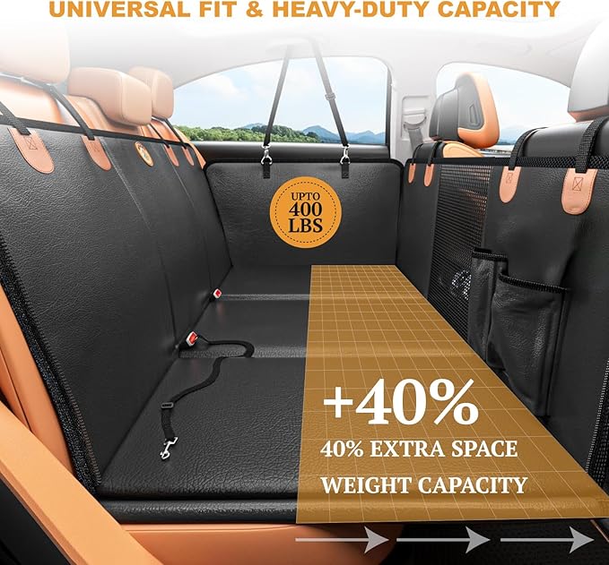 KARMNEEV Dog Seat Extender for Cars, Heavy-Duty Waterproof Dog Travel Back Seat Bridge, Anti-Scratch, Easy-Clean Surface, Designed for SUV and Truck Owners with Active Dogs, 400lb Max Load