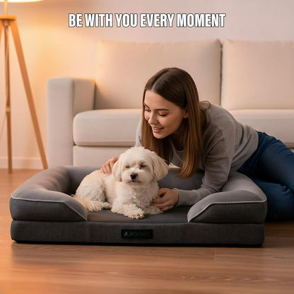 Orthopedic Egg-Shaped Sponge Dog Bed Medium Size Dog with Sides, Removable Cover and Non-Slip Bottom (Grey, 28 * 23 * 6)