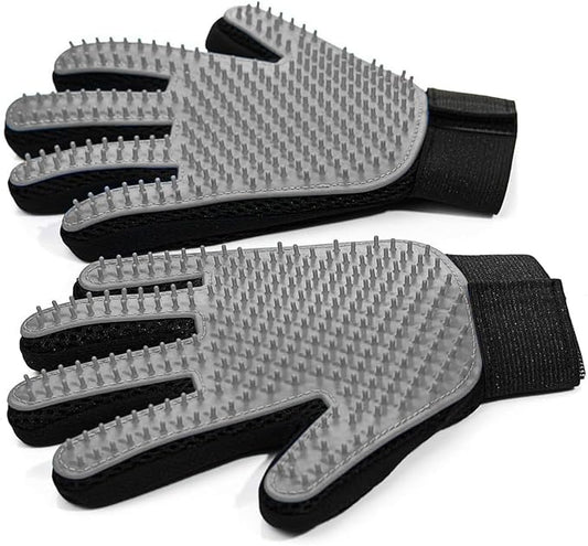 NVNAN Pet Hair Removal Glove for Dogs & Cats, 2-Pack 2-in-1 Deshedding Brush & Massage Mitt - Grooming Gloves for Shedding Control, Bathing and Washing, Safe for Short/Long Hair Pets (Gray))