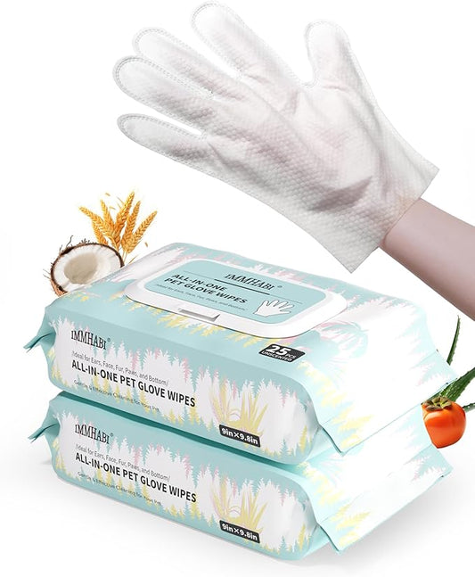 IMMHABI 50 PCS Pet Glove Wipes for Paws and Butt Large Puppy Wipes for Dogs Face and Body Dog Wipes Cleaning Deodorizing Cat Wipes Cleaning Fur and Butt Doggie Wipes Doggy Wipes Bum Dog Ear Wipes