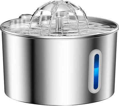 Cat Water Fountain Stainless Steel - 74oz/2.2L Corded Pet Water Dispenser Automatic Silent Cats Dispenser for Drinking Inside Indoor Metal Kitty Spout Fountain with 6 Filters & 6 Sponges