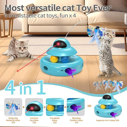 MOHAYA Cat Toys,4-in-1 Automatic Kitten Toy for Bored Indoor Adult Cats,lectric Flying Butterfly,Whack a Mole,Feather Track Balls,Blue