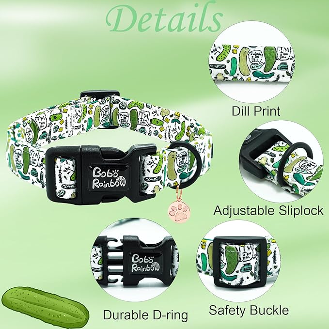 Dog Collar-Cute Dill Print Adjustable Pet Collars Comfortable Spring Summer Cotton Puppy Collar Durable Gift for X-Small Dogs