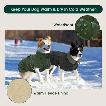 Kuoser Dog Coat, Super-Warm Dog Jacket Windproof Pet Cold Weather Coats for Extra Large Dogs, Fleece Lining Quilted Turtleneck Puppy Snowsuit Reflective Adjustable Doggie Winter Clothes, Grey, 2XL