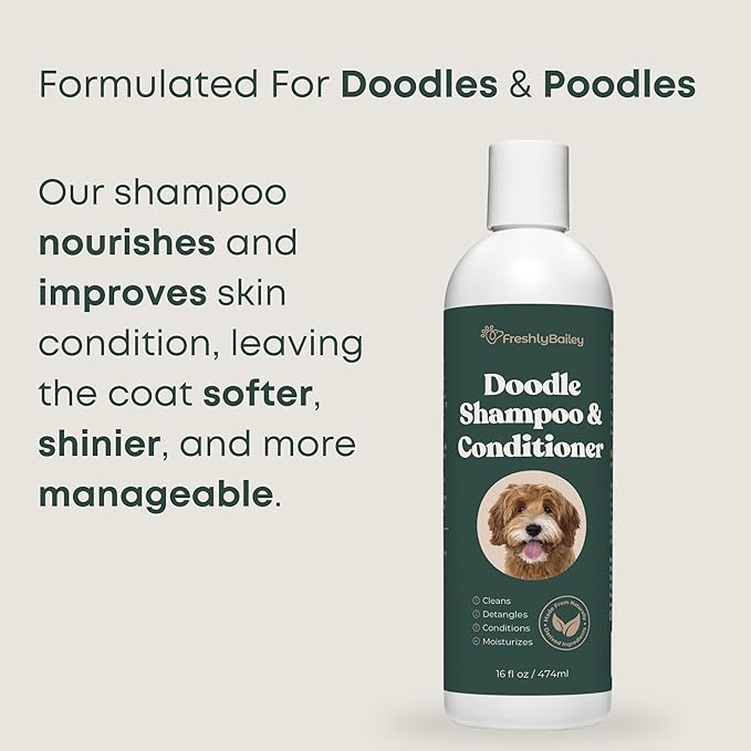 Doodle Shampoo and Conditioner - Best Dog Shampoo for Goldendoodle, Poodles, Doodle Breeds - for Curly & Wavy Coats - Natural Ingredients - Made in USA 16 Fl Oz