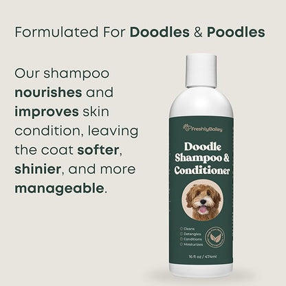Doodle Shampoo and Conditioner - Best Dog Shampoo for Goldendoodle, Poodles, Doodle Breeds - for Curly & Wavy Coats - Natural Ingredients - Made in USA 16 Fl Oz