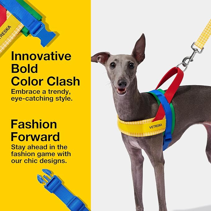 VETRESKA MoMA Dog Harness and Leash Set, Easy Walk Dog Harness for Small Medium Dogs, No Pull Puppy Harness for Walking and Training, Adjustable, Take Control & Anti-Twist Pet Lead Combo(Yellow, XS)