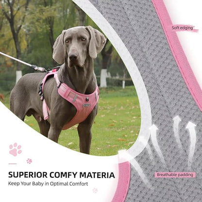 Dog Harness No Pull Adjustable Reflective,for Medium and Large Small Dog with Leash 59.06in (Pink, XL)