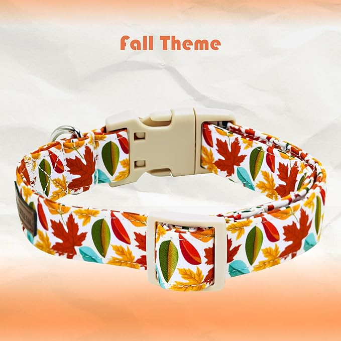 Elegant little tail Fall Dog Collar, Fall Maple Leaf Print Autumn Pet Collars Dog Cotton Soft Sturdy Puppy Collars Holiday Female Adjustable Collar for Small Dogs