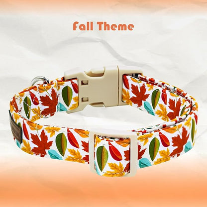 Elegant little tail Fall Dog Collar, Fall Maple Leaf Print Autumn Pet Collars Dog Cotton Soft Sturdy Puppy Collars Holiday Female Adjustable Collar for Medium Dogs