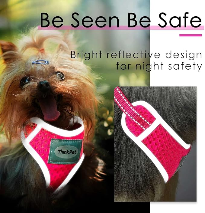 ThinkPet Reflective Breathable Soft Air Mesh No Pull Puppy Choke Free Over Head Vest Ventilation Harness for Puppy Small Medium Dogs (Neon Rosary,L)